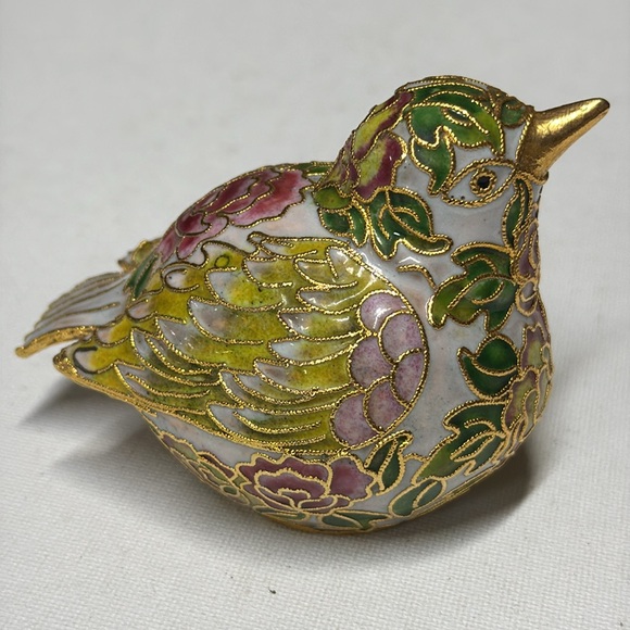 CLOISONNÉ ENAMELED METAL GOLDTONE BIRD FIGURINE - Picture 3 of 5
